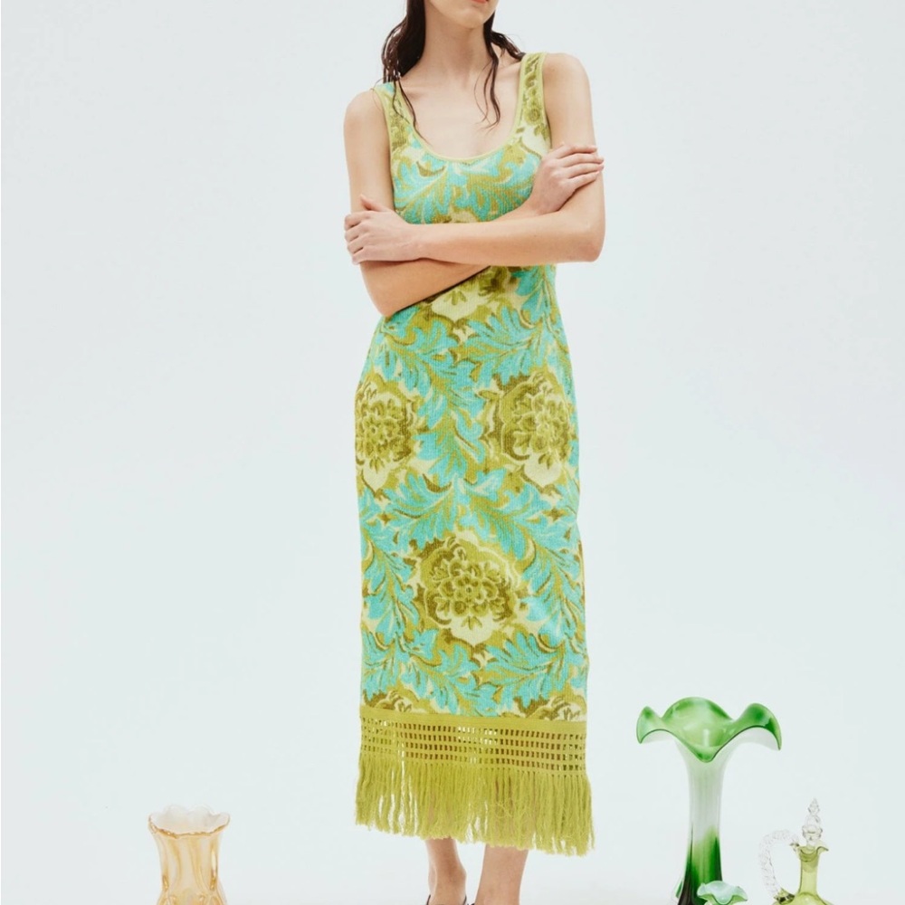 Alemais Green and Blue Floral Midi Dress